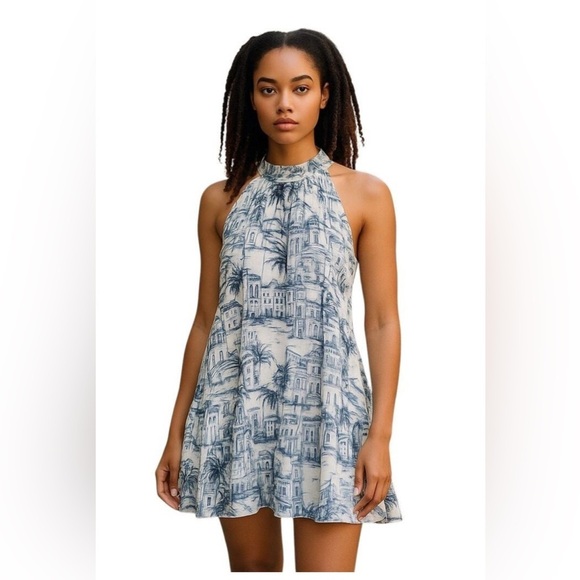 Calypso St. Barth Dresses & Skirts - Calypso St. Barths womens Sz XL NWT Toile Print Halter Mini Dress Vacation comfy
